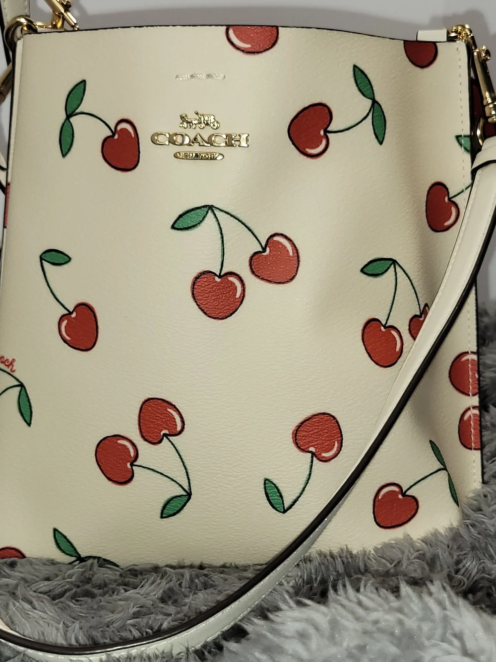 Coach Cherry-Print Leather Crossbody Bag - Cream/Red